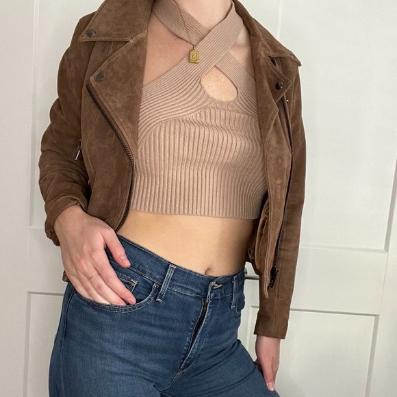 Tobi Tic Toc Brown Halter Crop Top - Picture 2 of 6